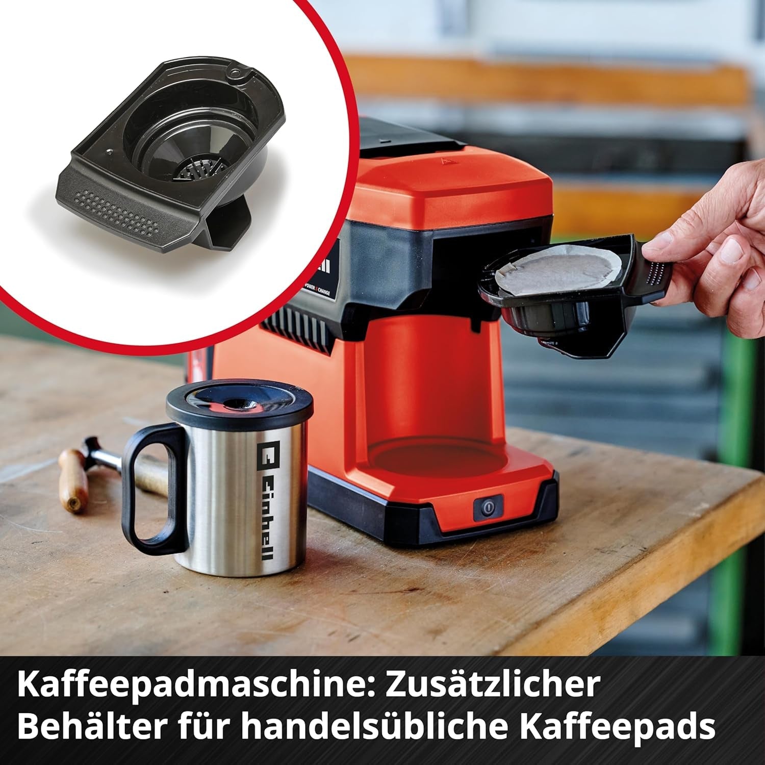 Macchina per caffè espresso a batteria Einhell TE-CF 18 Li-Solo Power X-Change (18 V, serbatoio dell'acqua da 240 ml, per caffè filtro e capsule di caffè, maniglia per il trasporto, inclusa tazza di caffè con coperchio, senza batteria)