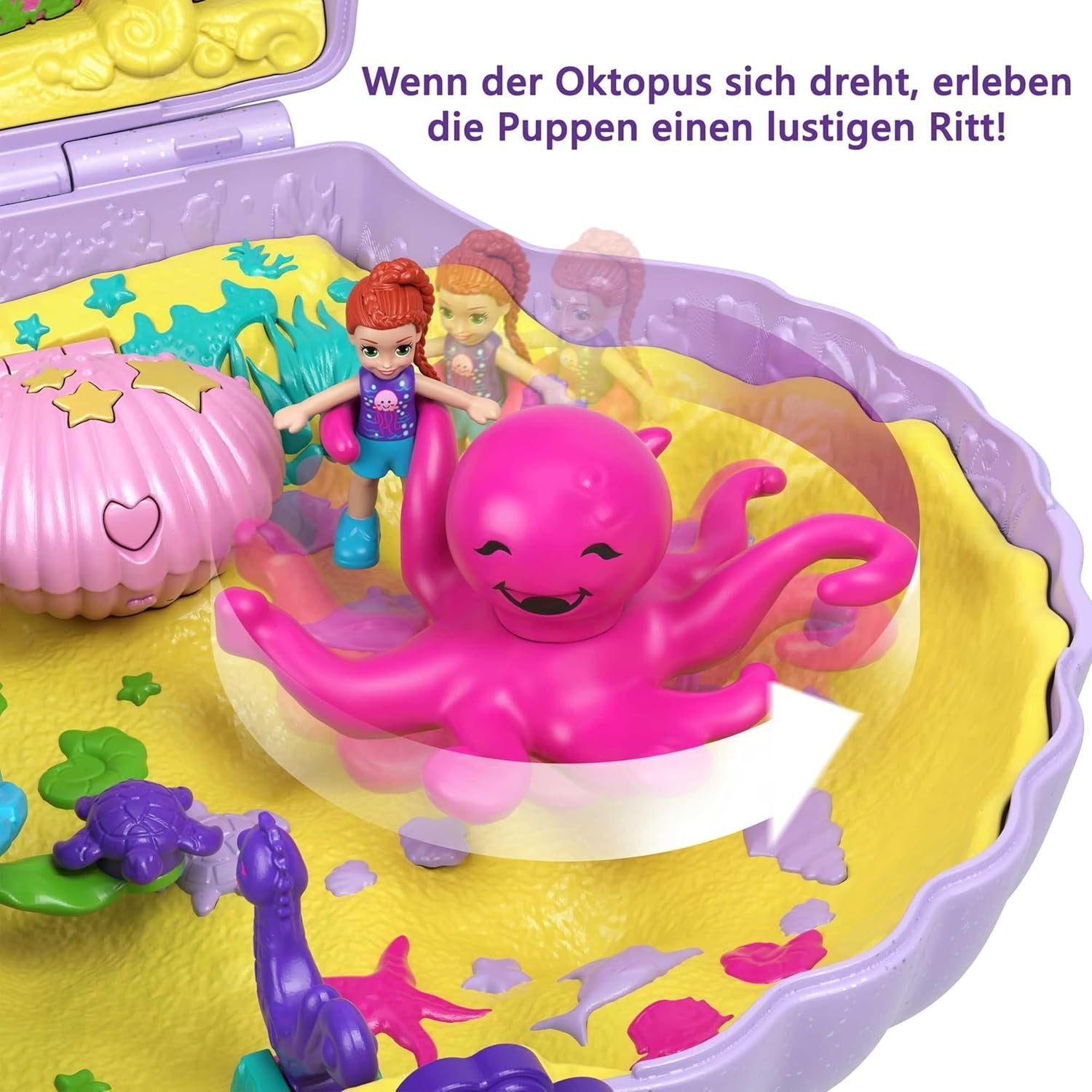 Polly Pocket Scatola Portaoggetti Borsa a Conchiglia con 2 Bambole e 1 Sottomarino Polly Pocket Sirena Giocattolo Età 4+ GNH11