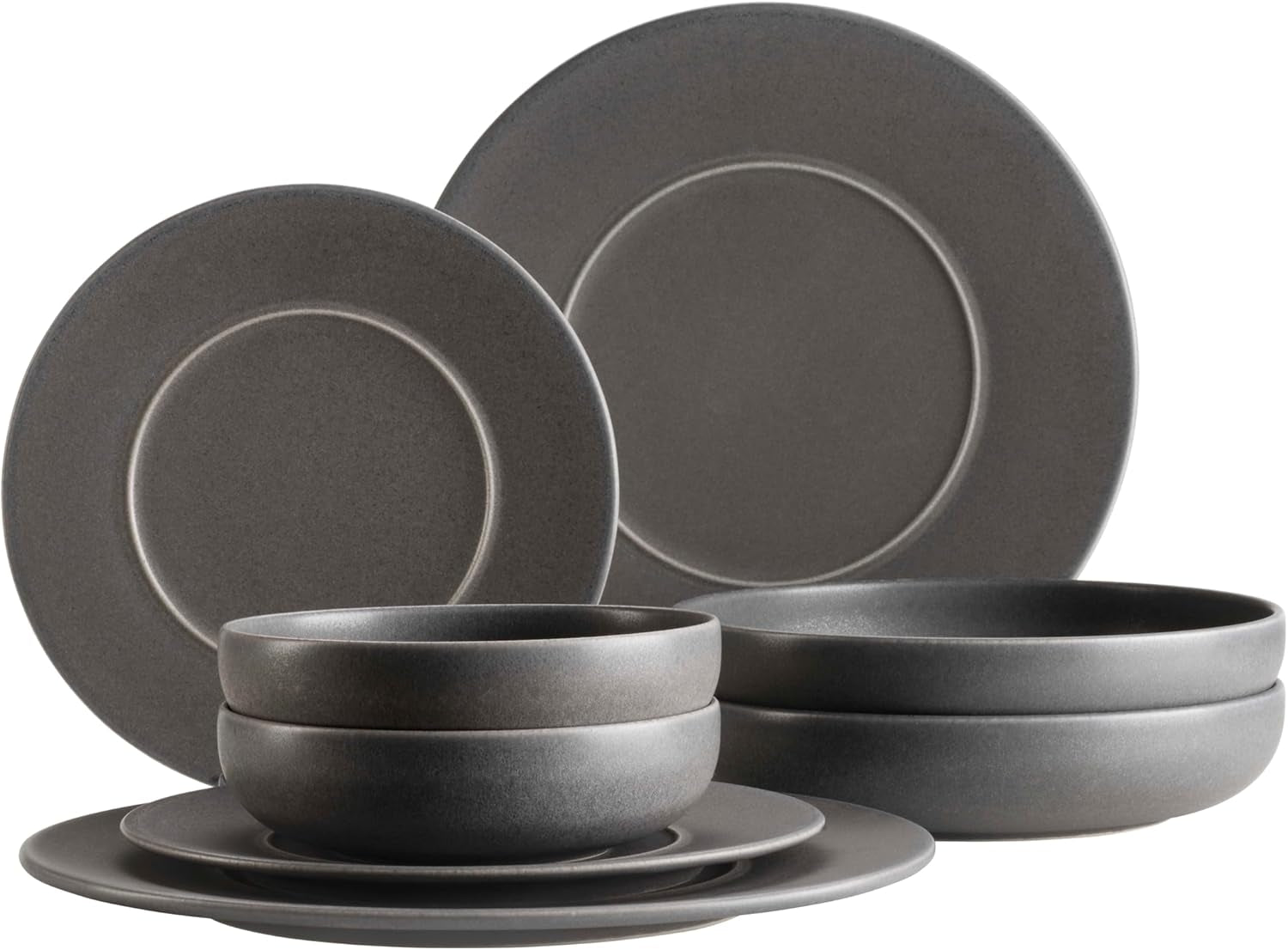 MÄSER Serie Unico, Servizio da tavola per 2, Senza tempo, Elegante, Servizio da tavola in ceramica da 8 pezzi, Gres, Antracite