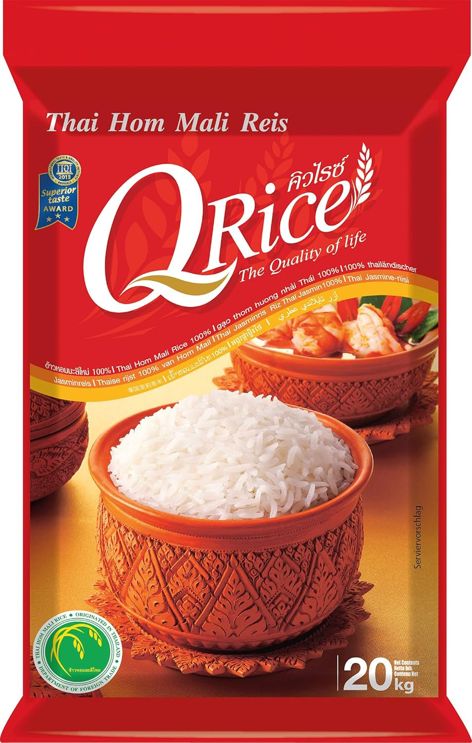 RISO Q | Jasmin Reis 100% Langkorn aus Thailandia | Aromatico e fragrante con texture leggera e klebriger | Ideale per curry, ciotole e piatti asiatici 1 x 20 kg