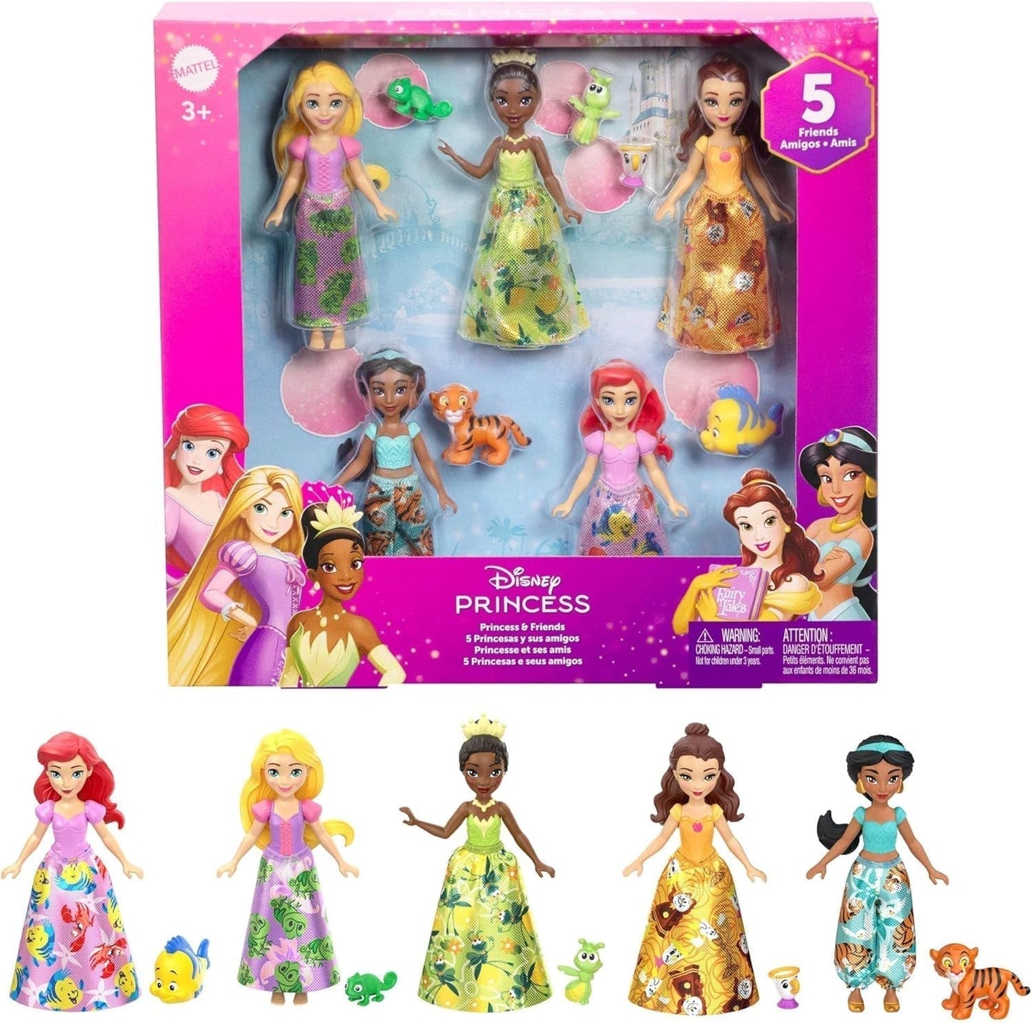 Mattel Disney Princess Playset trasformabile Carrozza al castello con piccola bambola Aurora, 3 livelli, 6 aree gioco, 4 personaggi, mobili e accessori HWX17 Bambole Naty Shop Friends Set
