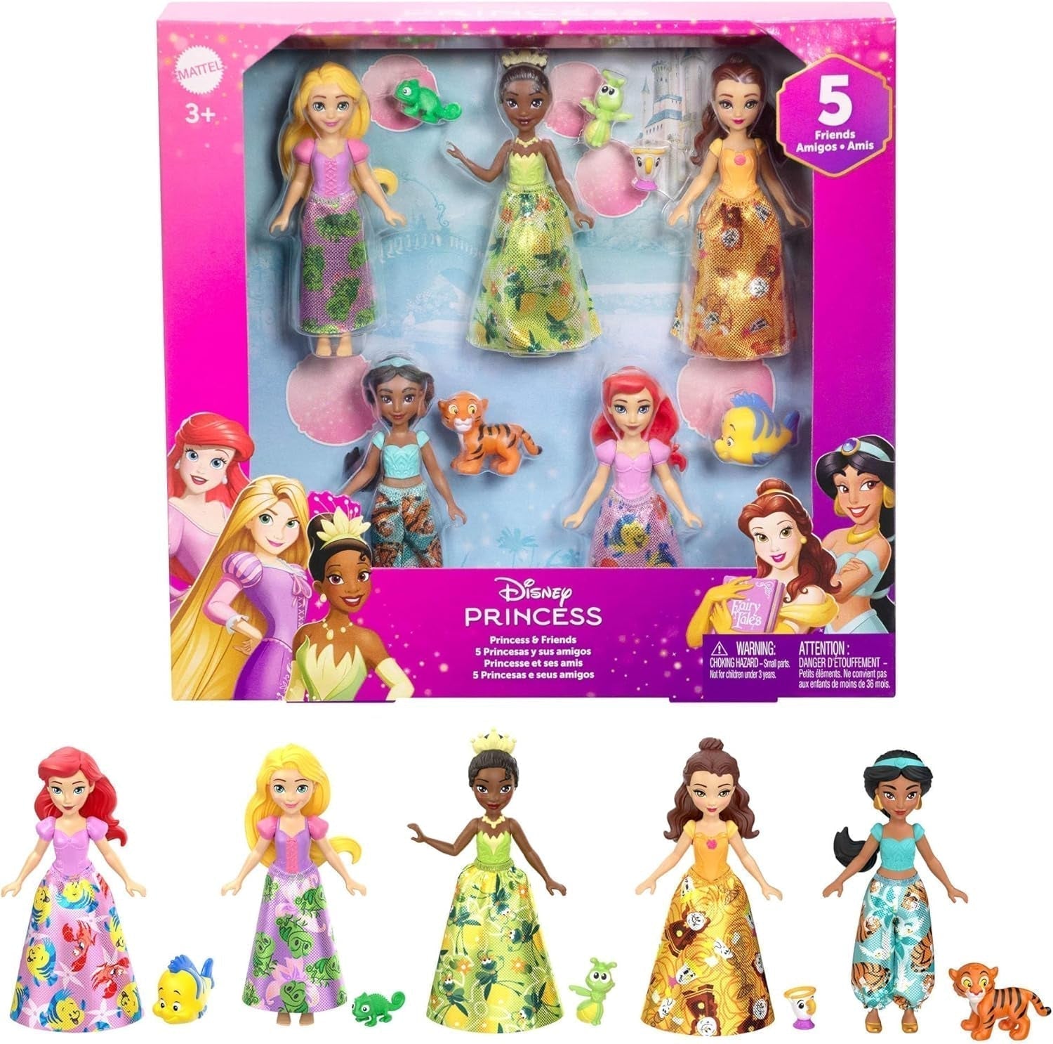 Mattel Disney Princess Playset trasformabile Carrozza al castello con piccola bambola Aurora, 3 livelli, 6 aree gioco, 4 personaggi, mobili e accessori HWX17 Bambole Naty Shop Friends Set