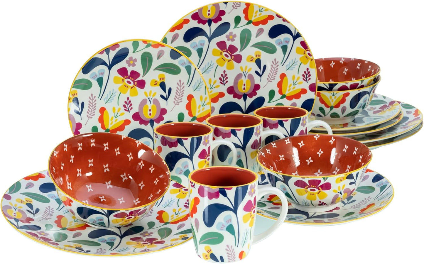 CreaTable, 17407, serie Folklore, set di stoviglie da 16 pezzi per 4 persone, servizio combinato in porcellana, lavabile in lavastoviglie e adatto al microonde, produzione di qualità