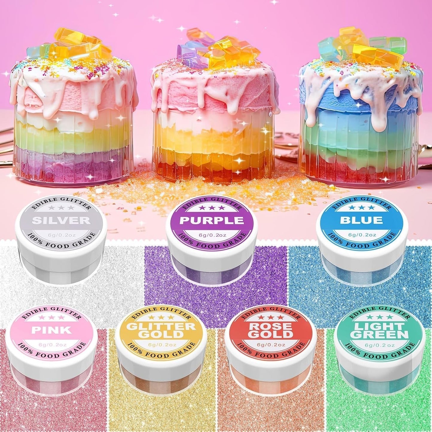 Glitter commestibili - Colorante alimentare in polvere 6G per cioccolato, fragole, muffin, torte, fondente (Oro)