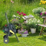 Relaxdays Carrello portatubo 45m, avvolgitubo mobile da giardino e balcone, con guidatubo, 76,5x44x41 cm, grigio-giallo