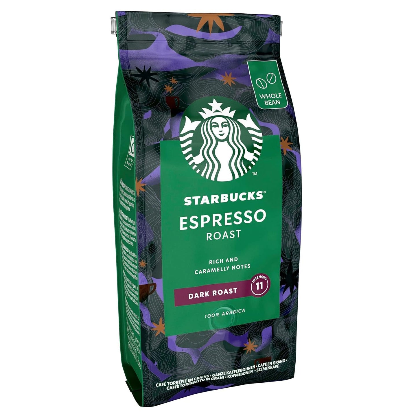 STARBUCKS Espresso Roast, Black Roast, Caffè in grani interi 200 g (Confezione da 6)
