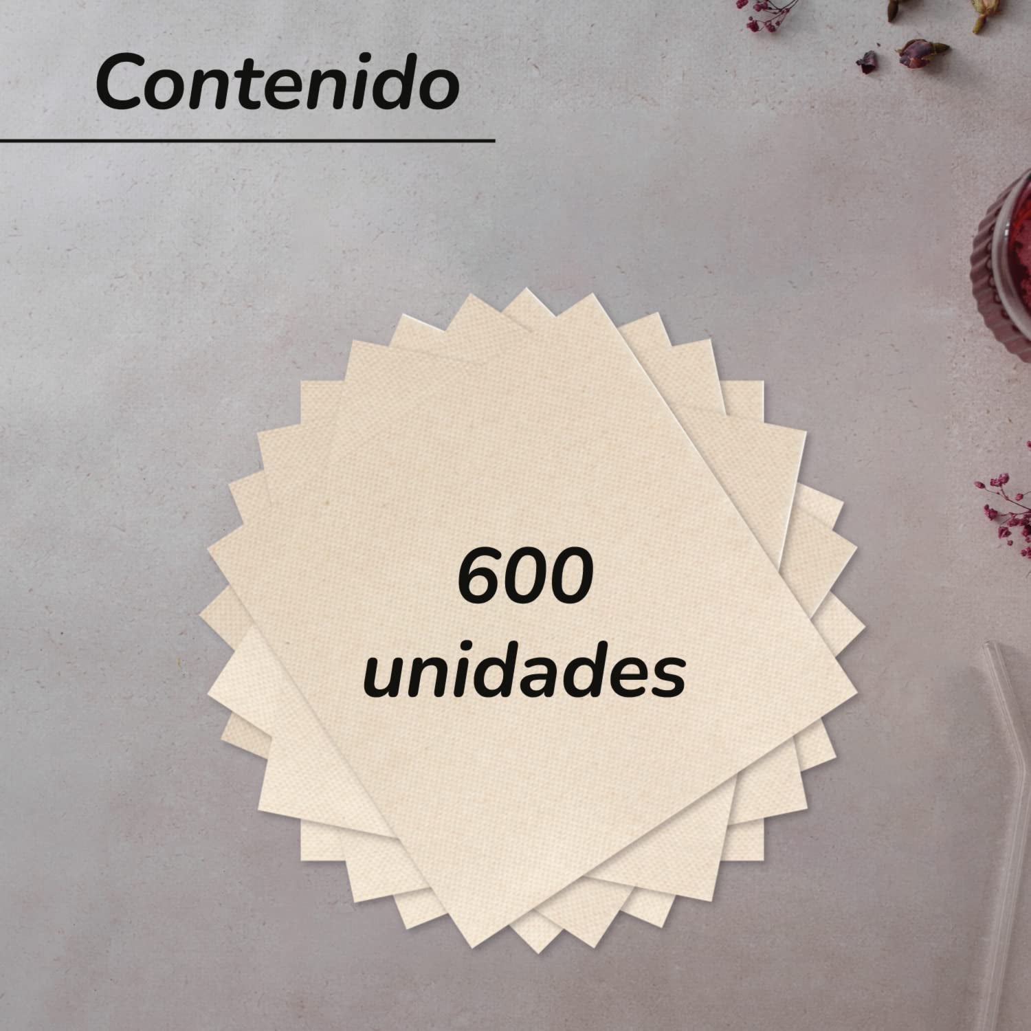 - 600 tovaglioli da cocktail della marca Bio-Eco - Colore naturale - 100% riciclabile - Micropoint - 10 X 10 Cm (piegato) e 20 X 20 Cm (non piegato)