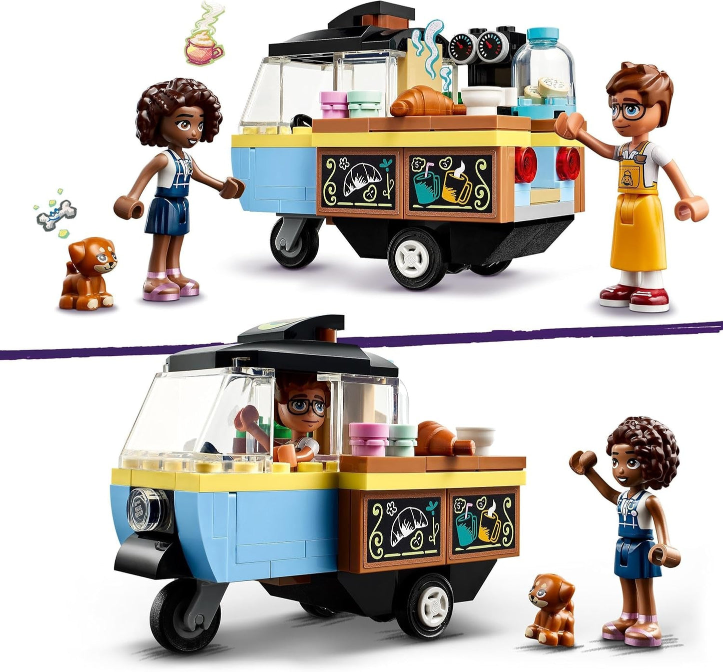 LEGO Friends Rolling Café Piccolo giocattolo da forno per bambini, regalo per ragazze e ragazzi dai 6 anni, giocattolo educativo con Aliya, Jules e Aira il cane 42606 Set da costruzione Beuche den LEGO-Store