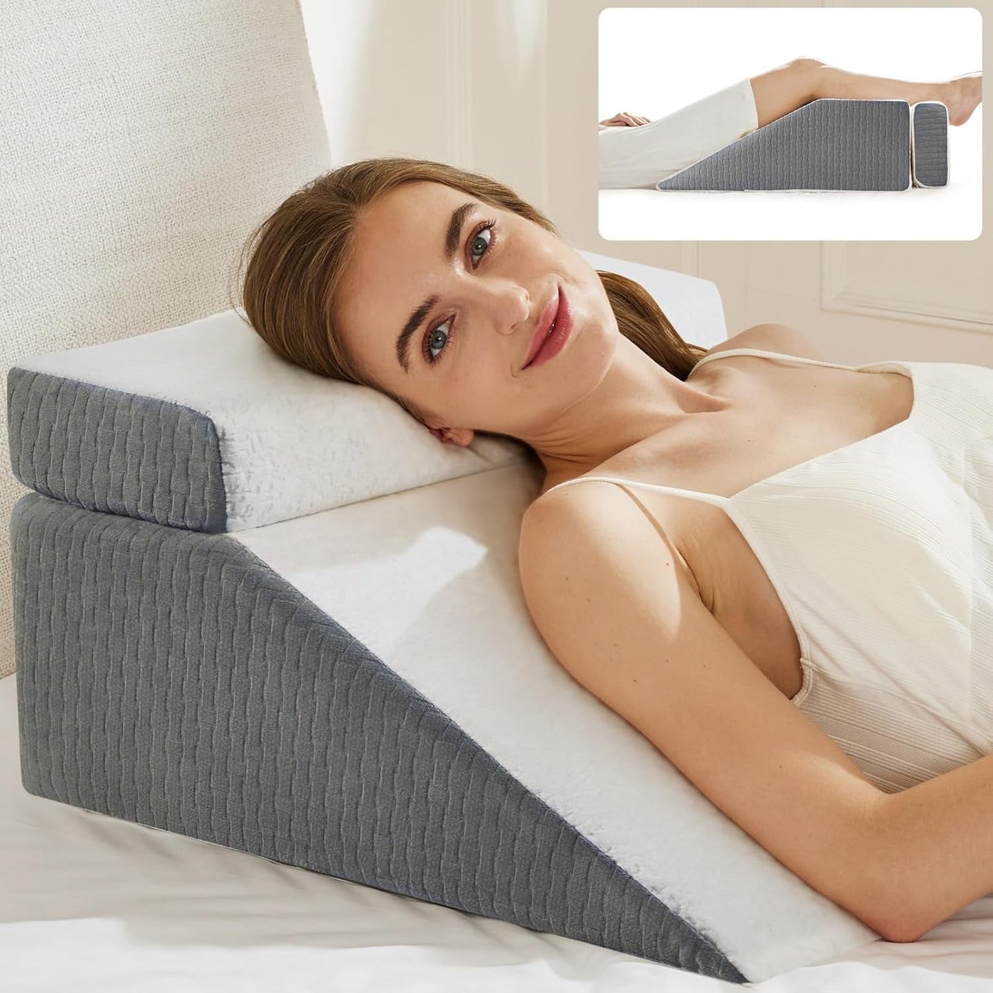 Cuscino da lettura e cuscino elevatore per gambe in piuma Cuscino in memory foam per collo, schiena e gambe, cuscino multifunzionale staccabile per letto, divano, seduta, sonno e riposo, 58x55x28 cm