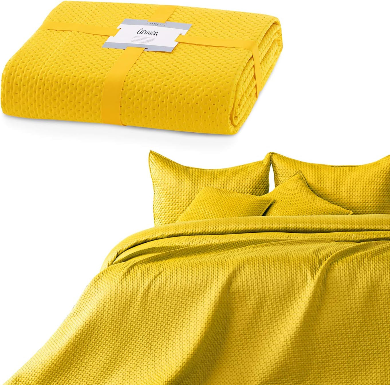 Ameliahome copriletto 200X220 Cm verde scuro copriletto due lati in rilievo Carmen Letti e Coperte Raso Opaco Besuche den AmeliaHome-Store Carmen Gelb 240X260 Cm