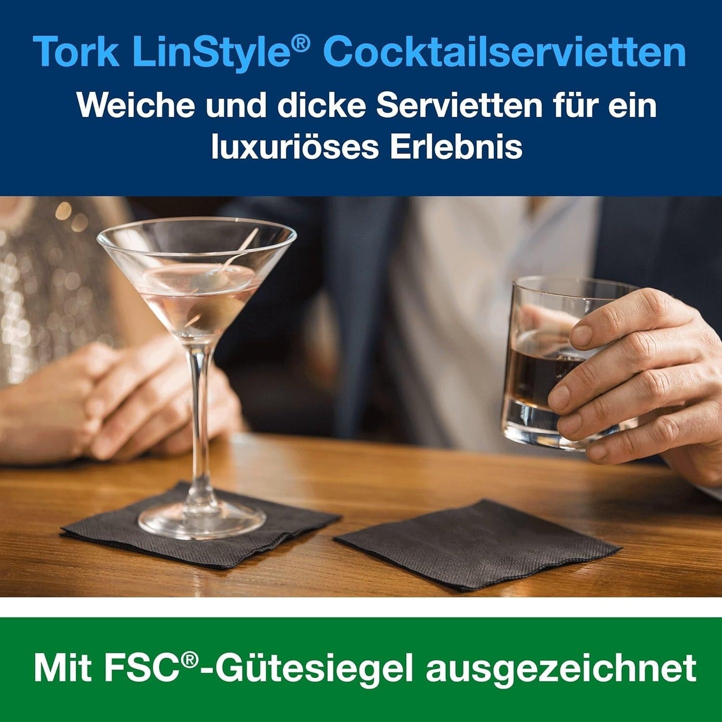 Tork Linstyle 509542 Tovaglioli da cocktail neri, piega 1/4, 1 velo, 23,8 x 23,8 cm, 1 x 100 tovaglioli