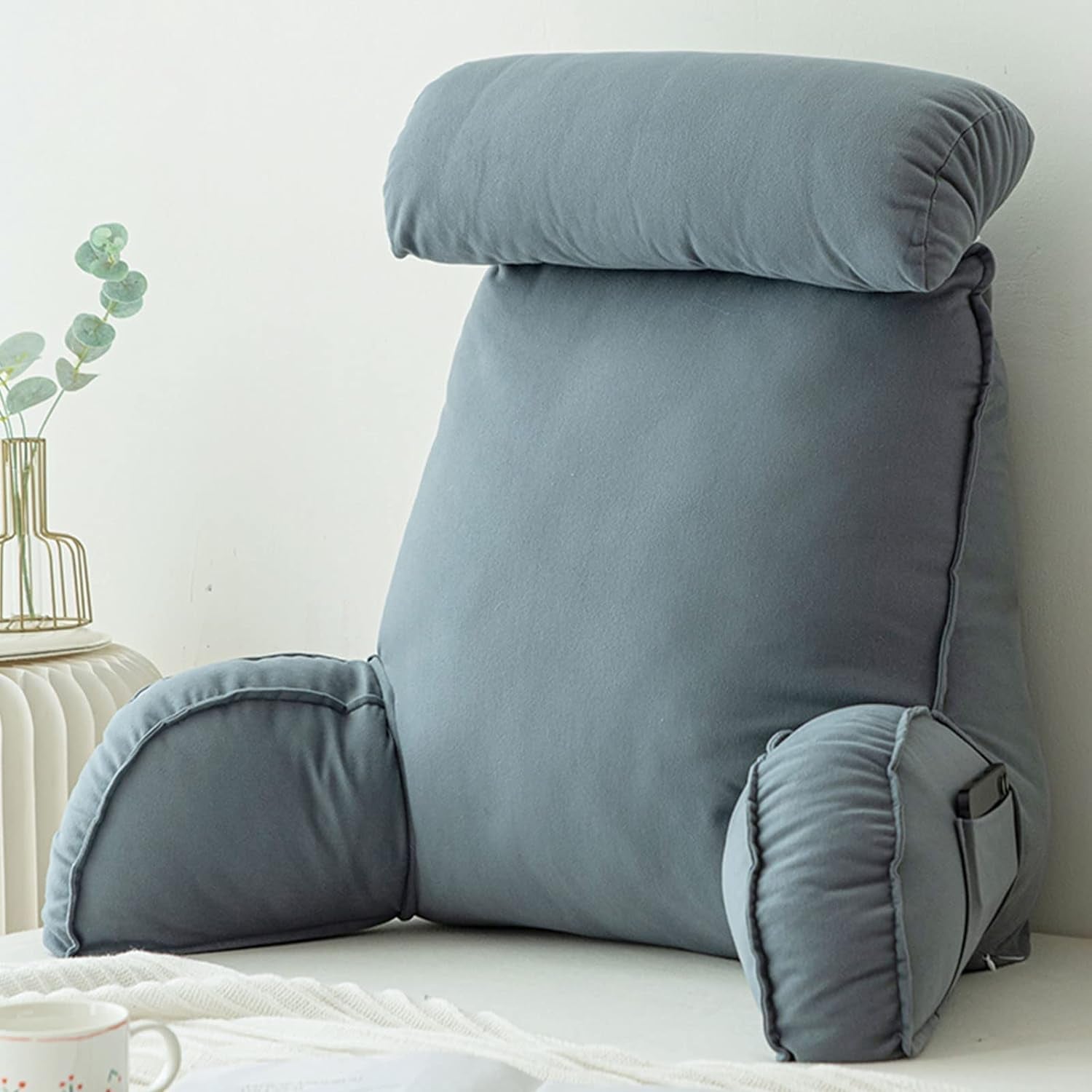 Cuscino da lettura con braccioli, Cuscino per schienale divano, Cuscino per libri da letto, con paranuca staccabile, Cuscino di supporto per sedia per rilassarsi, giocare, leggere, guardare la TV