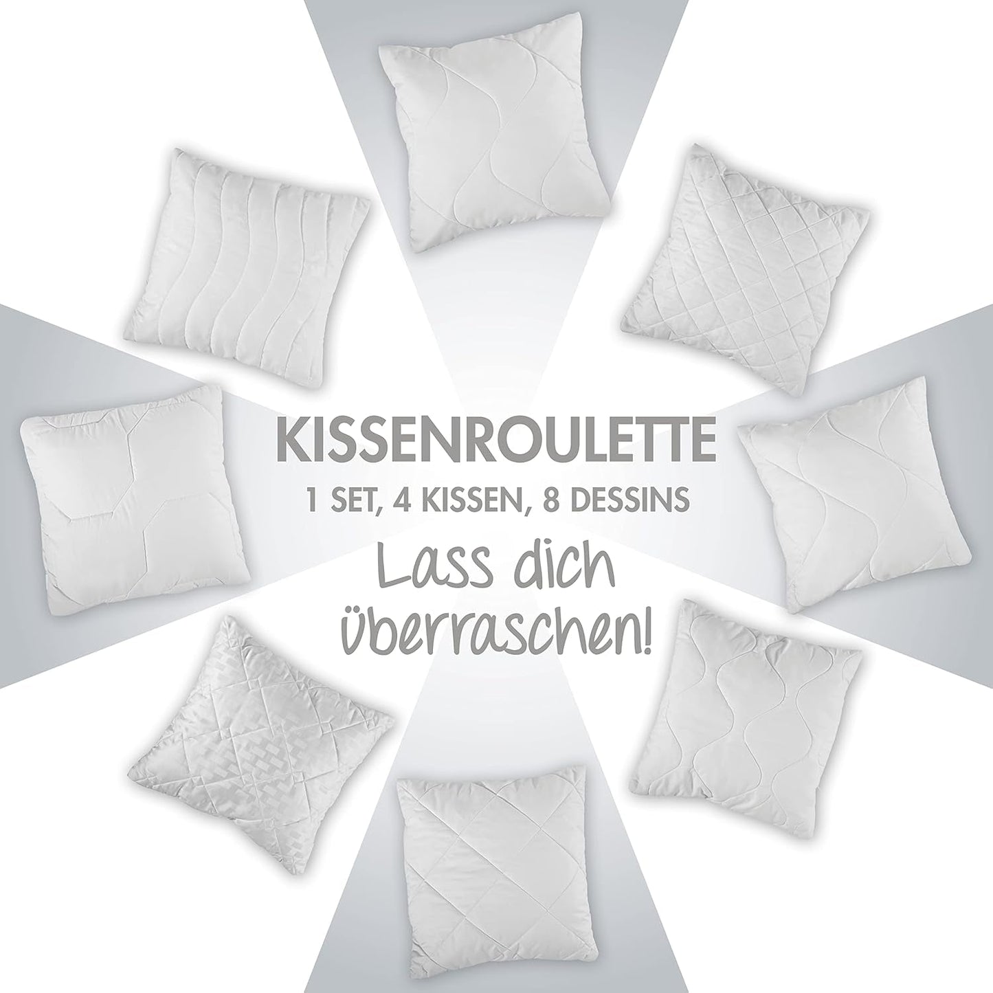 Traumnacht Comfortable roulette pillow, Set of 4 pillows, With quilted cover and foam filling, 40 X 40 cm, Oeko-Tex certified, Made according to the German quality standard Naty Shop standard pillows