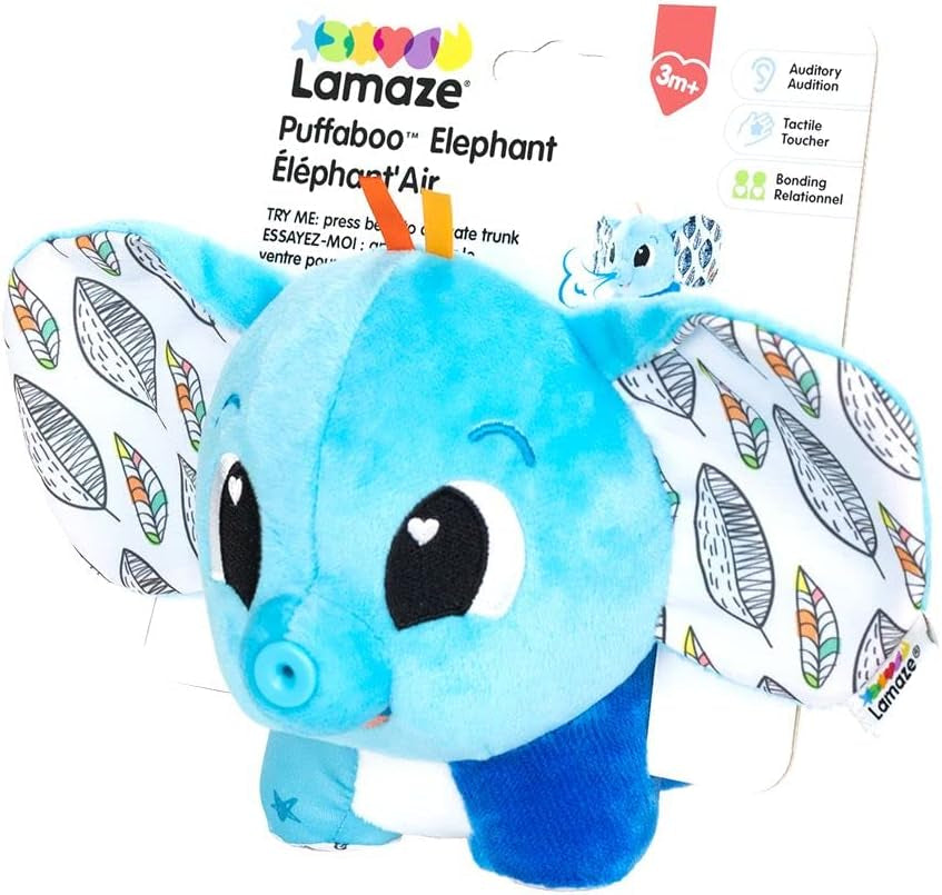 LAMAZE Elefante Puffaboo, Giocattolo per neonato, Giocattolo sensoriale per bambini, Regalo per neo genitori, Giocattolo per lo sviluppo per ragazzi e ragazze di 3 mesi, L27467 Baby Toys Naty Shop