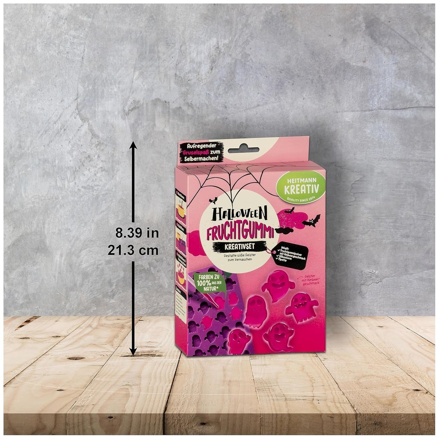 HEITMANN KREATIV - Set di gomme da masticare alla frutta creative per Halloween - Coloranti in polvere a base vegetale - Rosa - Gomme da masticare alla frutta a forma di fantasma fai da te al gusto di lampone