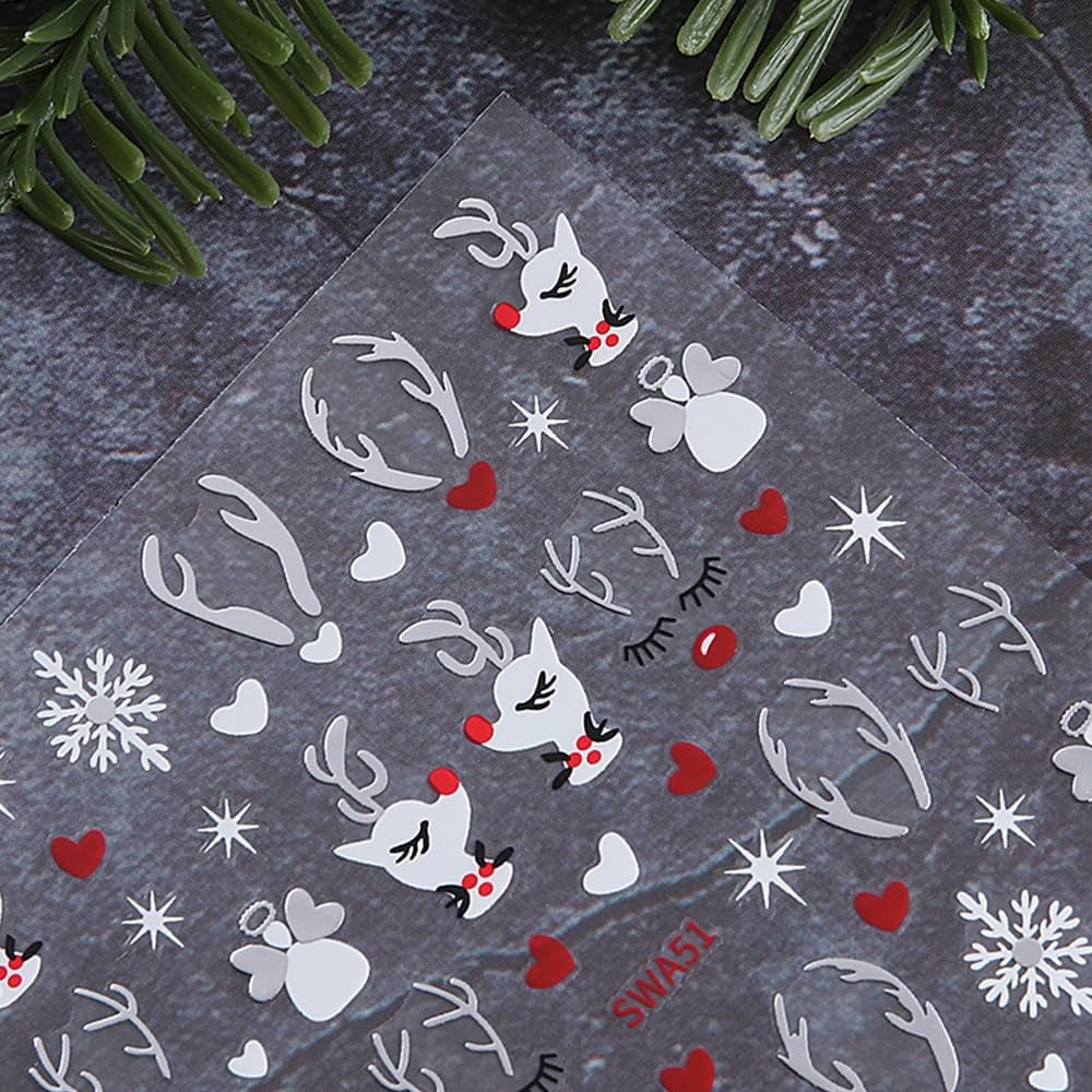 Adesivi per unghie con fiocchi di neve cartoni animati, Adesivi per unghie di Natale, Autoadesivi, Disegni per unghie di Natale, Nail art, Cervo, Fiocchi di neve, Adesivi per unghie di Natale, Accessori per unghie invernali