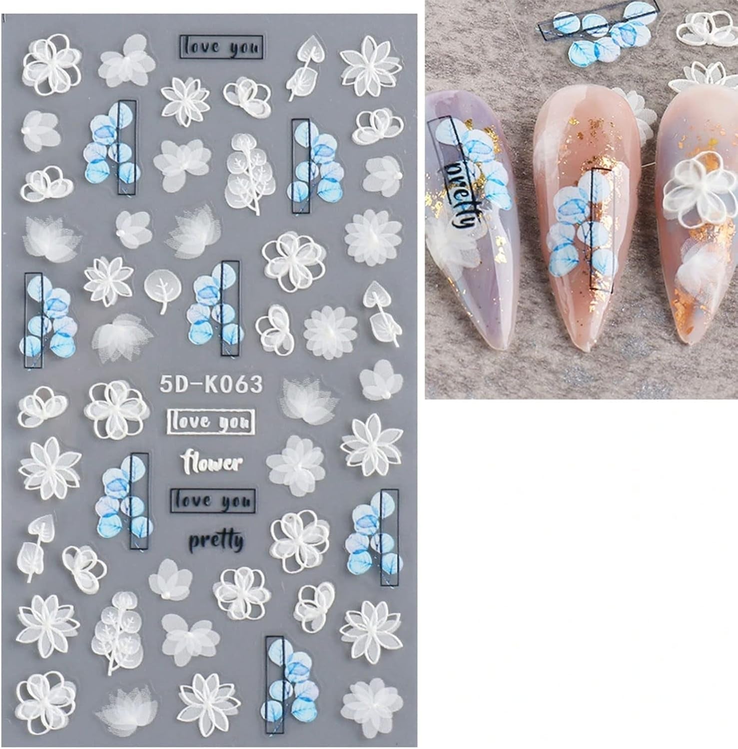 JMEOWIO 3D Nagelsticker Blume Frühlings Nail Art Sticker Self-klebend Nagelaufkleber 5D Stereoscopico Estate Bunter Blumen Dekoration Nageldesign Zubehör 4 Blatt