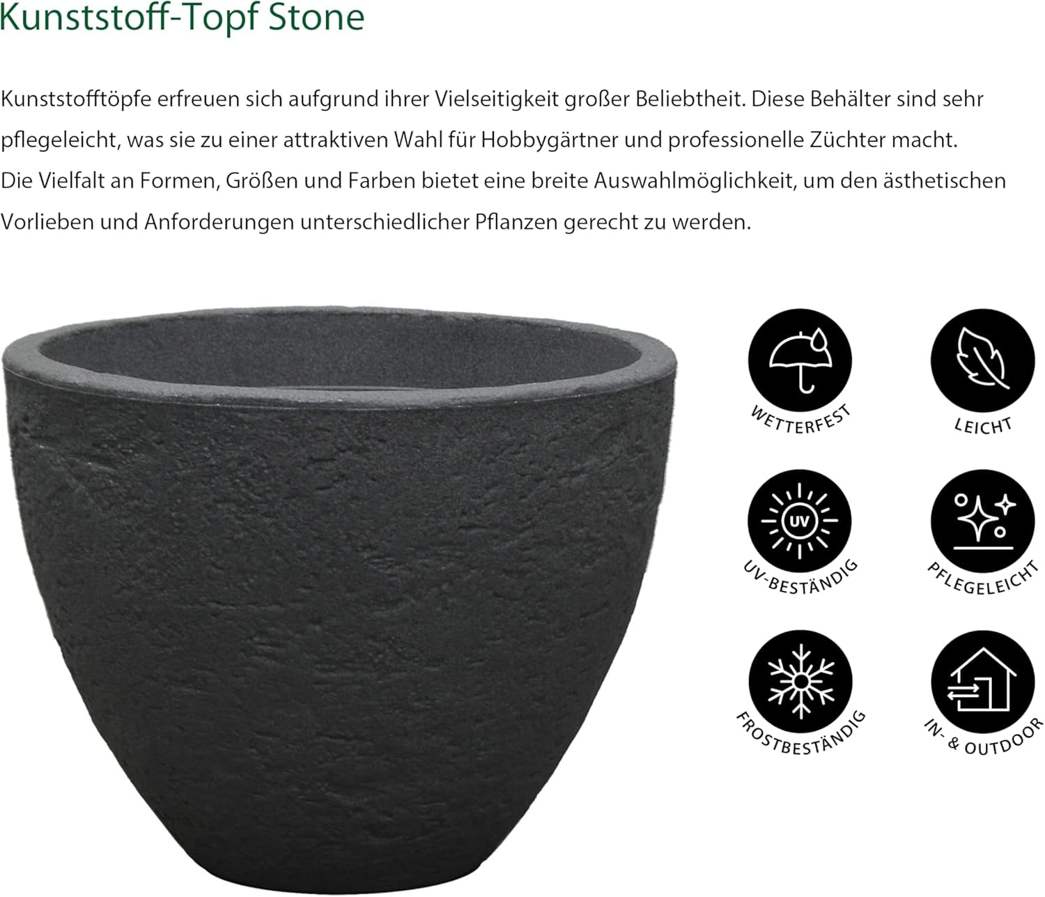 Dehner Vaso in pietra, Ø 40 cm, altezza ca. 31 cm, plastica, antracite