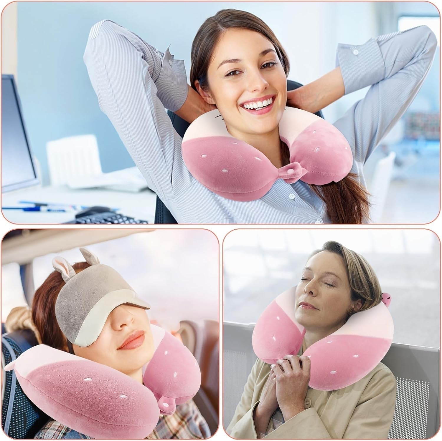 Litimkat Cuscino per Collo per Bambini Cuscino per Collo Portatile,Cuscino da Viaggio,Cuscino in Memory Foam a Forma di U da Viaggio Aereo Auto Treno Ufficio Casa Simpatico Animale Modello Fodera per Cuscino Staccabile (Rosa) Cuscini Ortopedici Cervicali Naty Shop