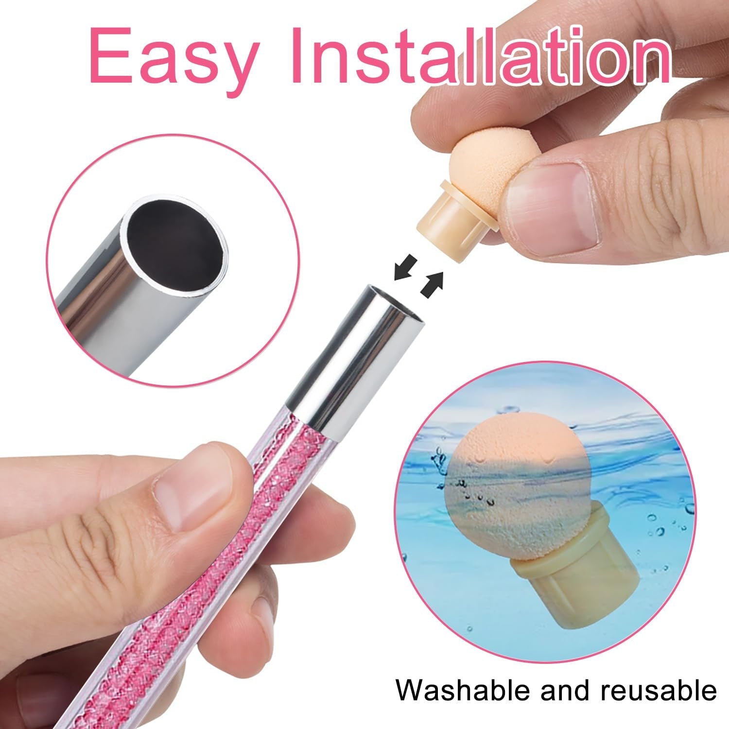 2 Stück Nail Art Rendering-Werkzeuge Doppelter Kopf, Spugna Applicatore Pennello Inkl 8 Ersatzköpfe, Nail Art Schwamm Und Tupfpinsel(Weiß, Rosa)