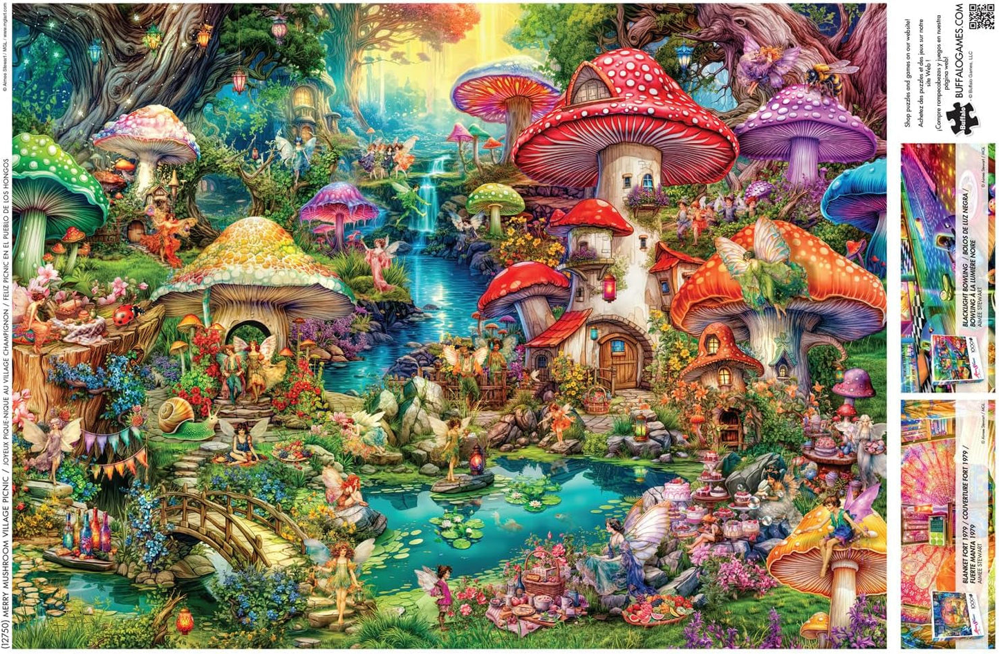 Buffalo Games - Aimee Stewart - Merry Mushroom Village Picnic - Puzzle da 1000 pezzi per adulti, puzzle impegnativo, perfetto per serate di gioco - Dimensioni già pronte 26,75 x 19,75 cm Puzzle Naty Shop