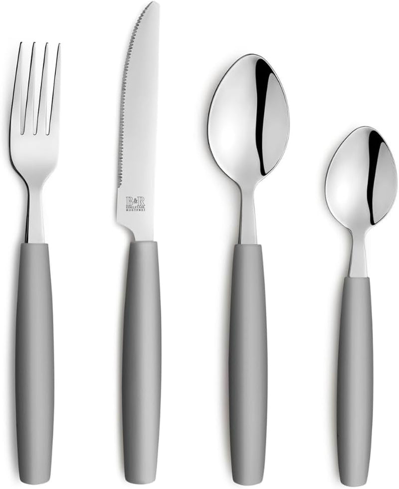 Beckmann & Rommerskirchen 2515 VALOA Besteck Set 4 persone | 16-Teilig | Olio | Spülmaschinenfest | Hochglanzpoliert | Essbesteck: 4X Messer, Gabel, Esslöffel, Kaffeelöffel Cucina Naty Shop Grau