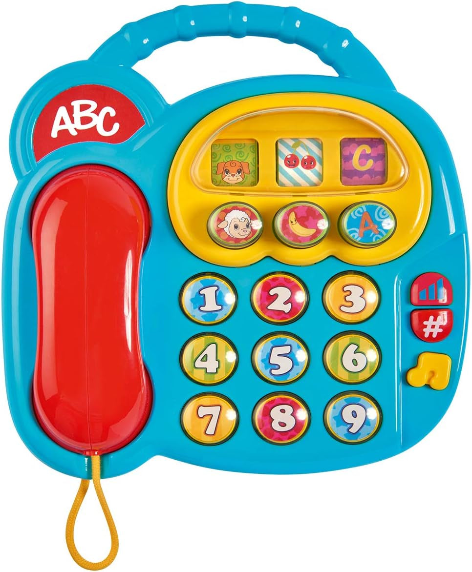 Simba 104010016 - Telefono a colori ABC, giocattolo per bambini, display girevole, canzone, telefono per giocare, telefono per imparare, con suoni diversi, 20 cm, capacità motorie, per bambini piccoli, dai 6 mesi Giocattoli per bambini Naty Shop
