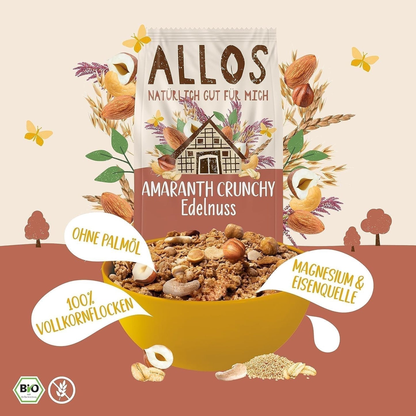 ALLOS Amaranto Croccante Nobleuss | Muesli biologico, noci, avena, cereali per il piccolo Cereal Naty Shop