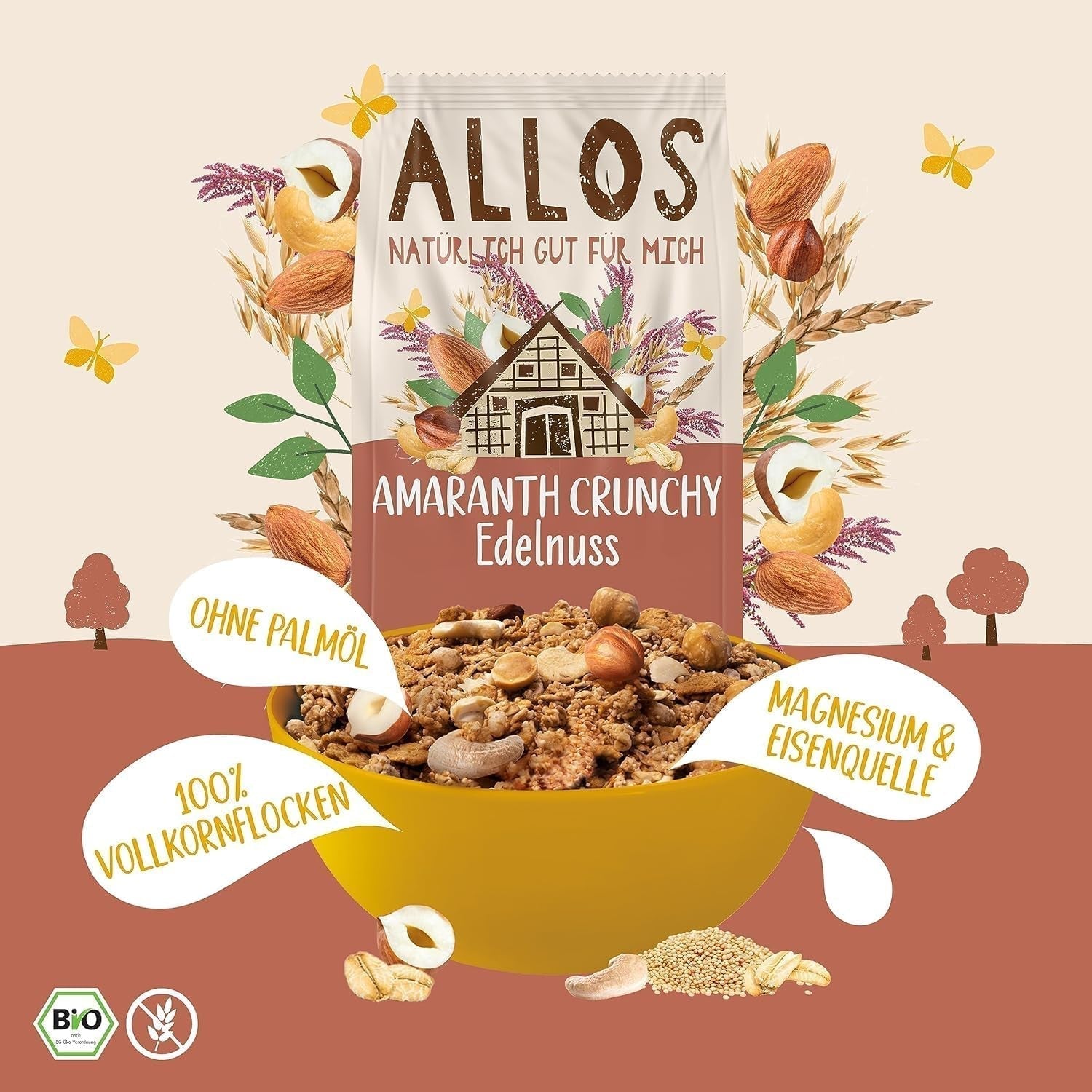 ALLOS Amaranto Croccante Nobleuss | Muesli biologico, noci, avena, cereali per il piccolo Cereal Naty Shop