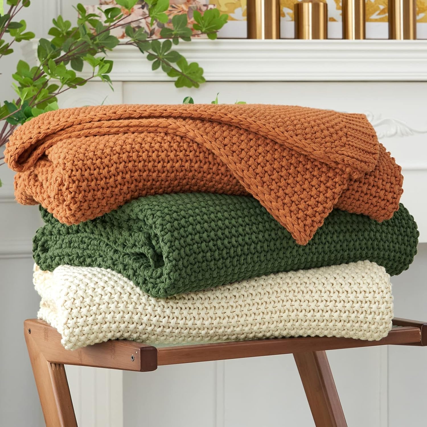 Coperta in maglia grossa, Leggera, Beige, 100% cotone organico, Coperta per divano, divano, letto, bambino, cameretta, Rustico, Shabby chic, Fattoria moderna, 152,4 X 203,2 cm, Incluso sacco per la biancheria Letti e coperte Biancheria da letto Longhui Beige 60"X80", oversize