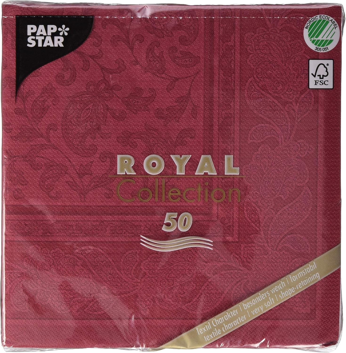 50 tovaglioli "ROYAL Collection" piega 1/4 40 Cm X 40 Cm Bordeaux "Ornamenti"