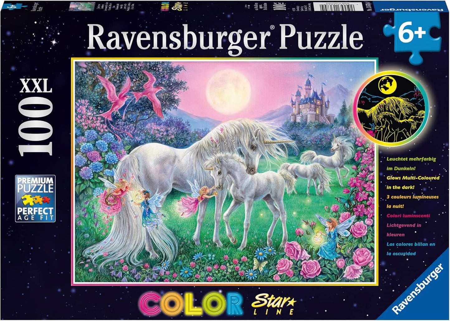 Ravensburger Puzzle per Bambini - 13670 Unicorni al Chiaro di Luna - Puzzle Unicorno Illuminato per Bambini 6+ 100 Pezzi Formato XXL, Si Illumina al Buio Puzzle Naty Shop Unicorni al Chiaro di Luna