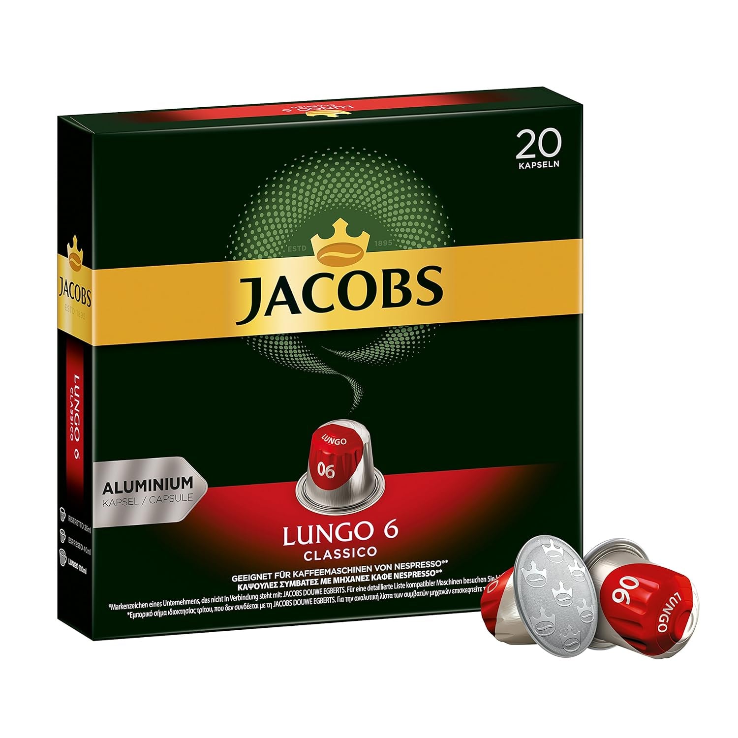 Kaffeekapseln Lungo Classico, Intensità 6 von 12, 20 Capsule compatibili Nespresso®*, 10 x 20 & Kapseln Espresso Classico, Intensità 7.100 Kaffeekapseln compatibili Nespresso®*, 10x10 Getränke