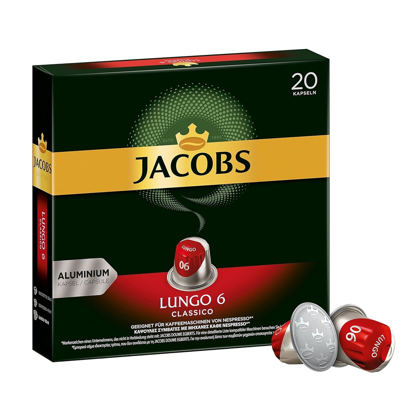 Kaffeekapseln Lungo Classico, Intensità 6 di 12, 10 x 20 Getränke & Kaffeekapseln Krönung Crema, 200 Capsule compatibili Nespresso, 10er Pack, 10 x 20 Getränke, 1040 g