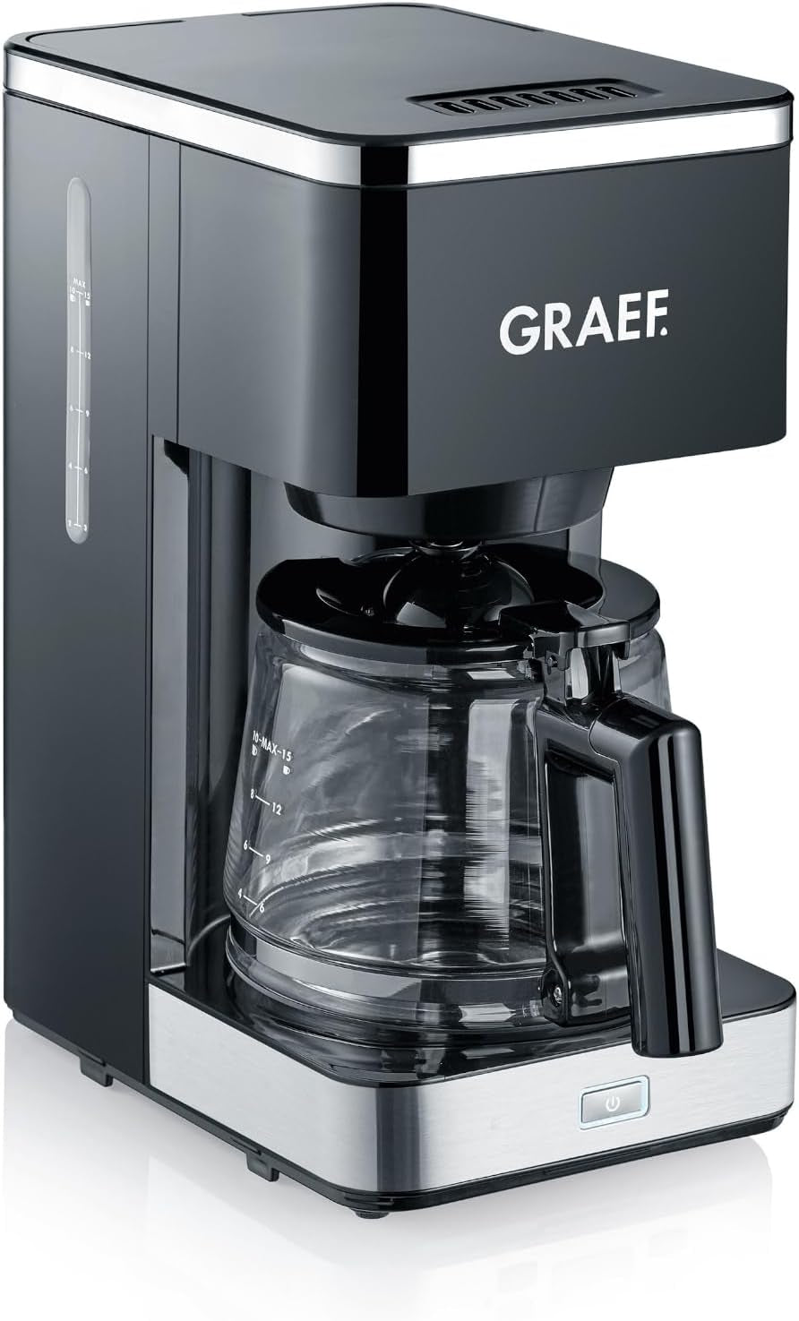 GRAEF. Macchina per caffè espresso con filtro FK402 Nera, 1,25 L, funzione di mantenimento in caldo, timer, funzione di pre-infusione, testa di infusione per uno sviluppo ottimale del sapore, facile da usare