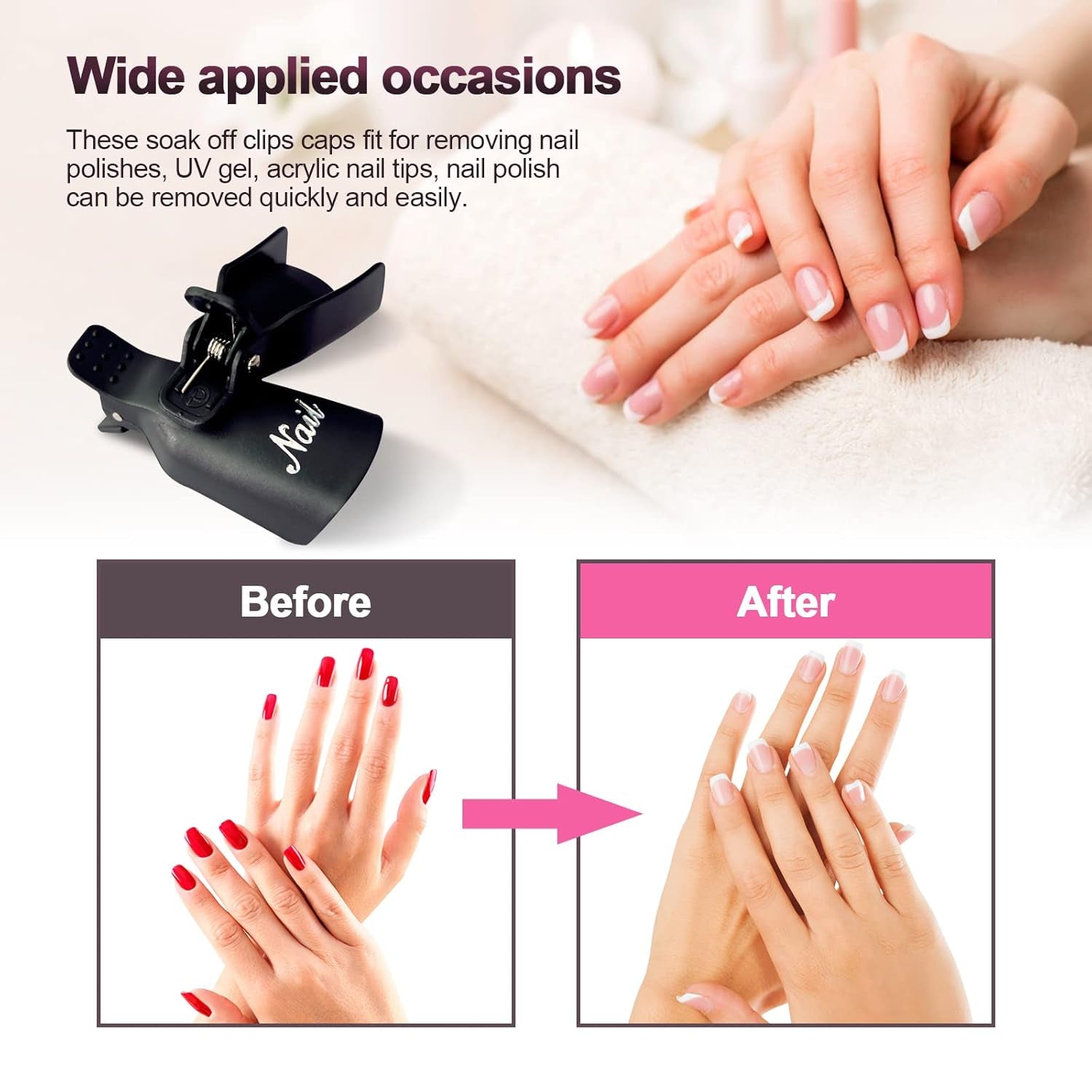 Hanyousheng Nagellackentferner Clips, Nagel Clips, 10 Stück Schwarz Nagelclips, Nagel Klammer, Nails Art ​Cappuccio in gel, Soak off Clip Cap UV Gel Poliermittel Entferner Wrap Nail Tool
