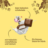 Schogetten per bambini, barretta di cioccolato da 100 g, cioccolato al latte con ripieno cremoso al latte, comodamente porzionato. Una prelibatezza. Pezzo per pezzo.