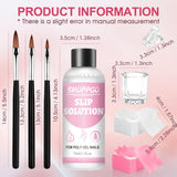 Soluzione lisciante Polygel, kit per unghie Polygel Slip Solution, soluzione lisciante 75 ml, include 5 clip per punte delle unghie, 3 spazzole per unghie, 1 tazza di cristallo, 100 fogli di pulizia