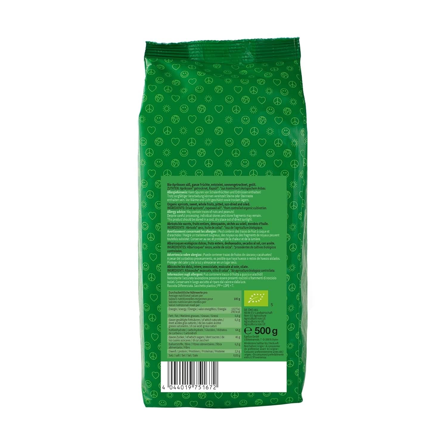 Mundo Feliz, Albicocche secche con nocciolo da agricoltura biologica, 2 x 500 grammi Prodotti secchi Naty Shop