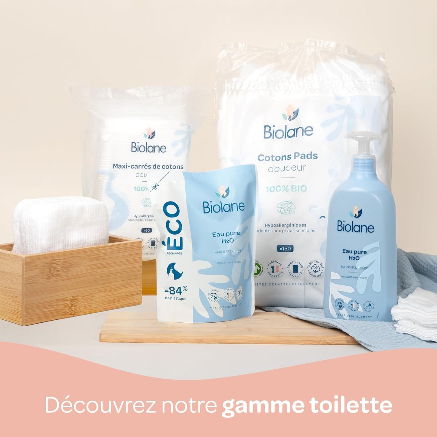 BIOLANE 12 Assorbenti Maxi Quadrati - Neonati - 100% Organico - 720 Cotone - per pelli sensibili - Cambio e articoli da toeletta - dalla nascita - prodotto in Francia