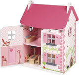 Janod Mademoiselle Casa delle bambole in legno a 3 piani con 11 accessori, giocattolo replica, sviluppa l'immaginazione, dai 3 anni in su, J06581