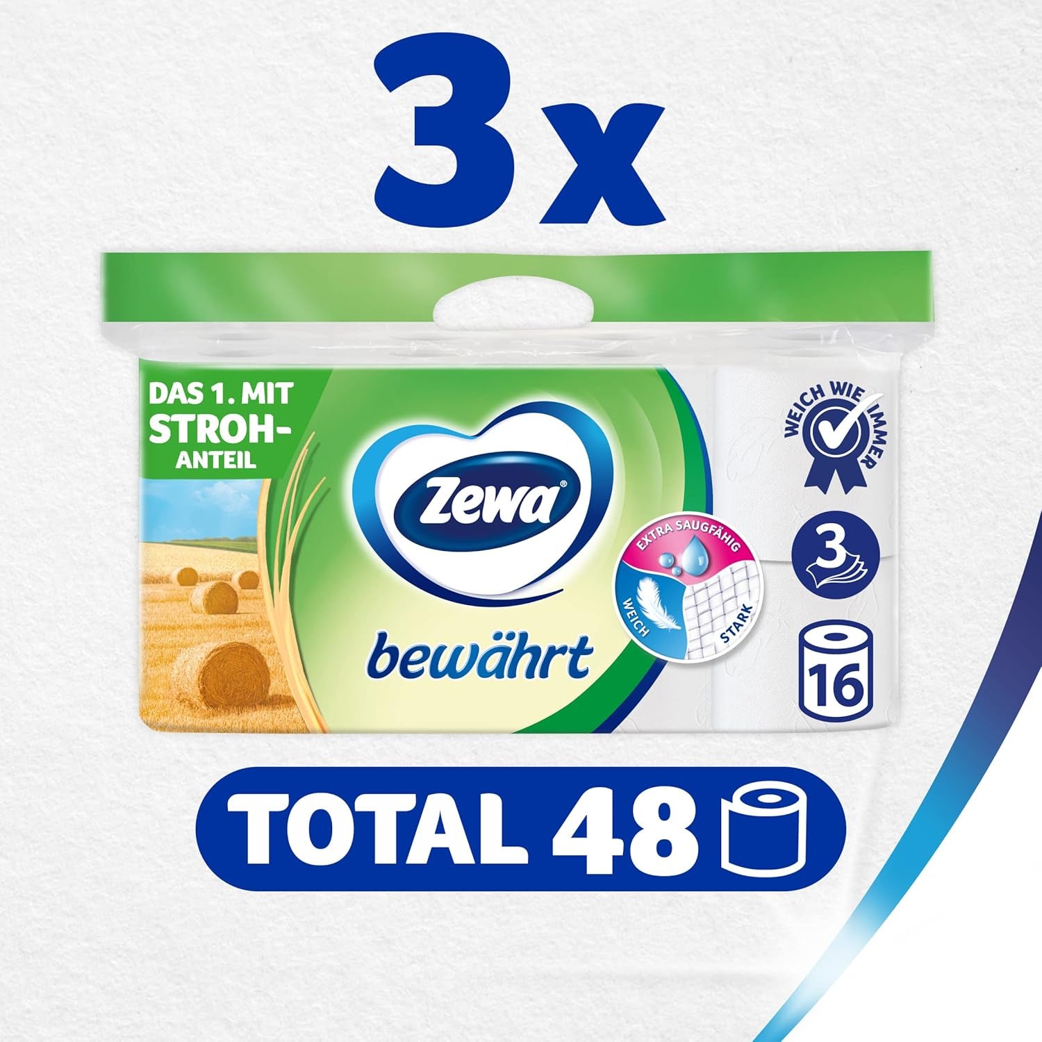 Zewa Proven - 48 rotoli - La prima carta igienica con contenuto di paglia - 3 strati