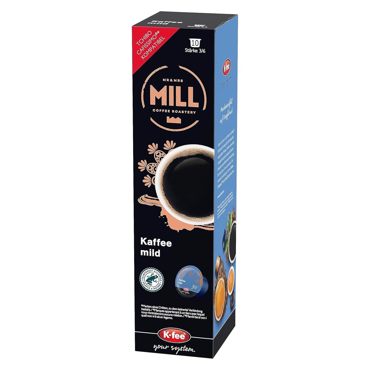 Mr & Mrs Mill Kaffee Mild Filterkaffee, compatibile con K-fee & Tchibo Cafissimo*, Stärke 3/6, 120 Kaffeekapseln