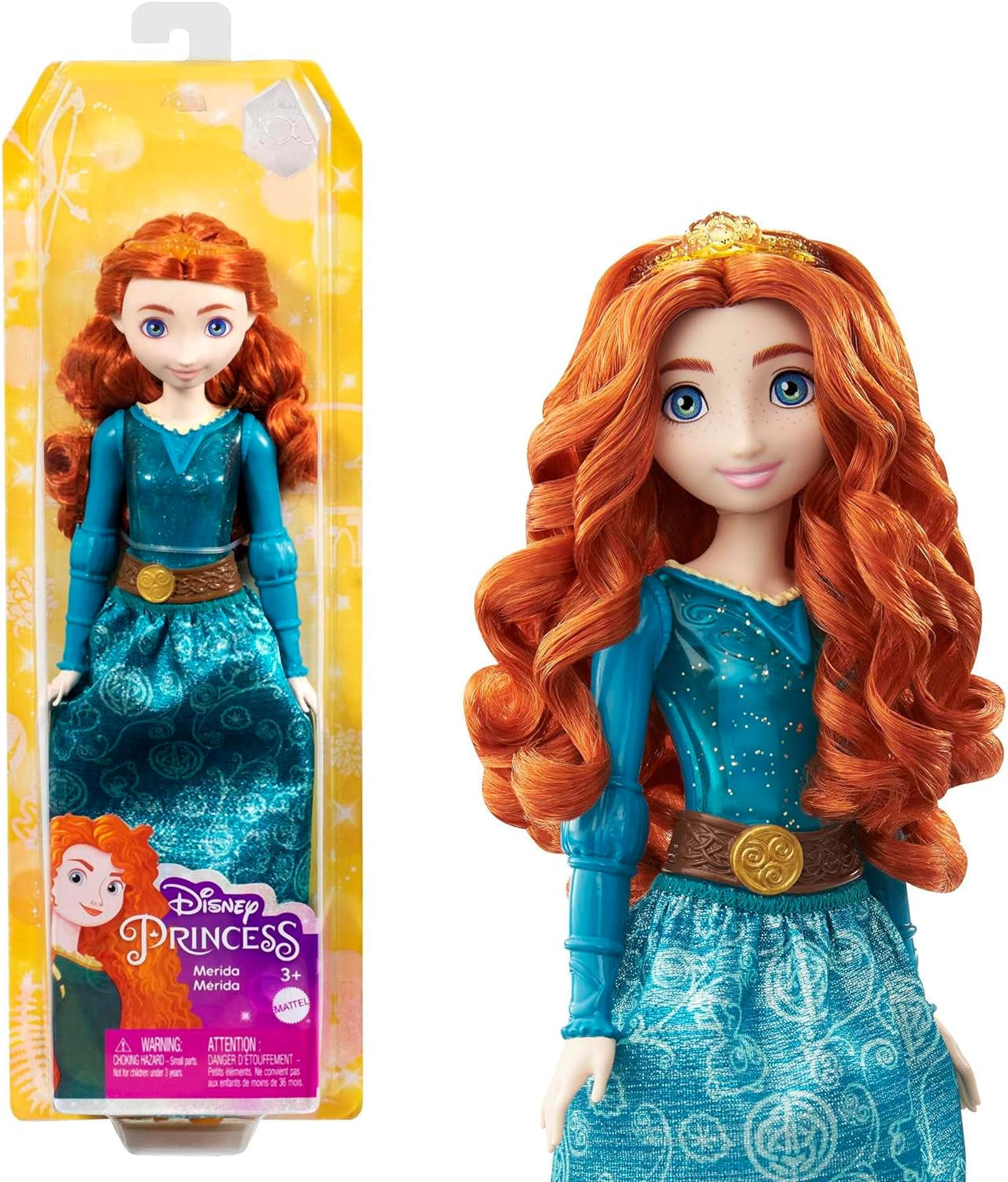 Mattel DISNEY Principessa Aurora - Bambola con abito tipico, scarpe e tiara staccabili, top scintillante e gonna fantasia staccabile, capelli lunghi pettinabili, HLW09 Naty Shop Merida Dolls