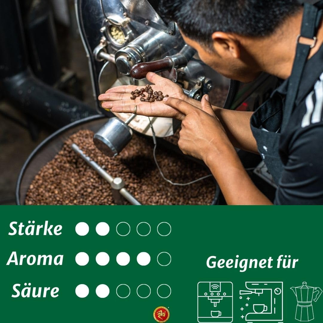Caffè Crema - Chicchi di caffè tostati in Sicilia - Tradizionale processo di tostatura lunga con crema perfetta, sacchetto da 250 g, acidità bassissima per macchine completamente automatiche e portafiltro