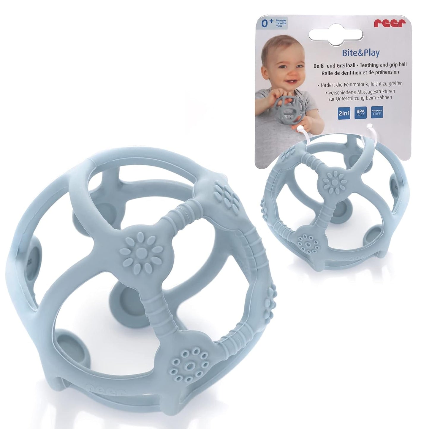 Reer Bite&Play Palla da Massaggiagengive e Catcher, Anello da Massaggiagengive e Giocattolo per i più Piccoli, Ottimo Regalo