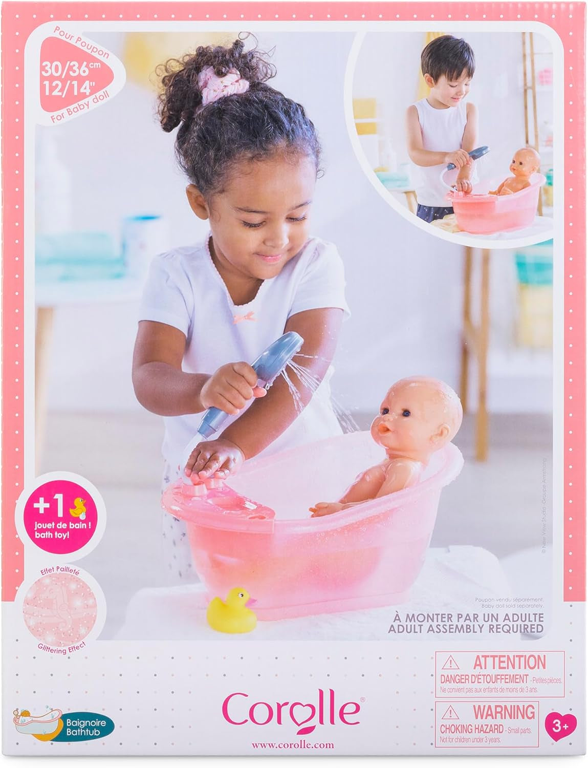 Corolle 9000141660 - Vasca da bagno Mon Grand Poupon con funzione pompa e paperella di gomma per tutte le bambole da 30-36 cm, 32,5 cm, a partire da 3 anni