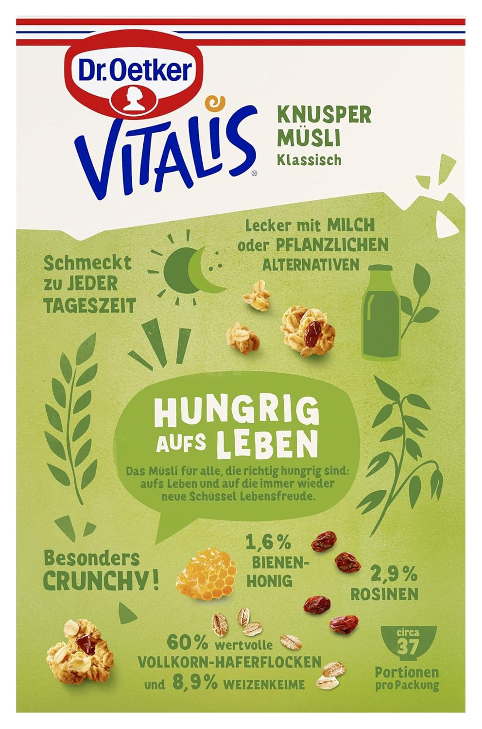 Dr. Oetker Vitalis Classic Crispy Muesli: confezione grande di muesli croccanti per la colazione con uvetta, 1 confezione, 1,5 kg