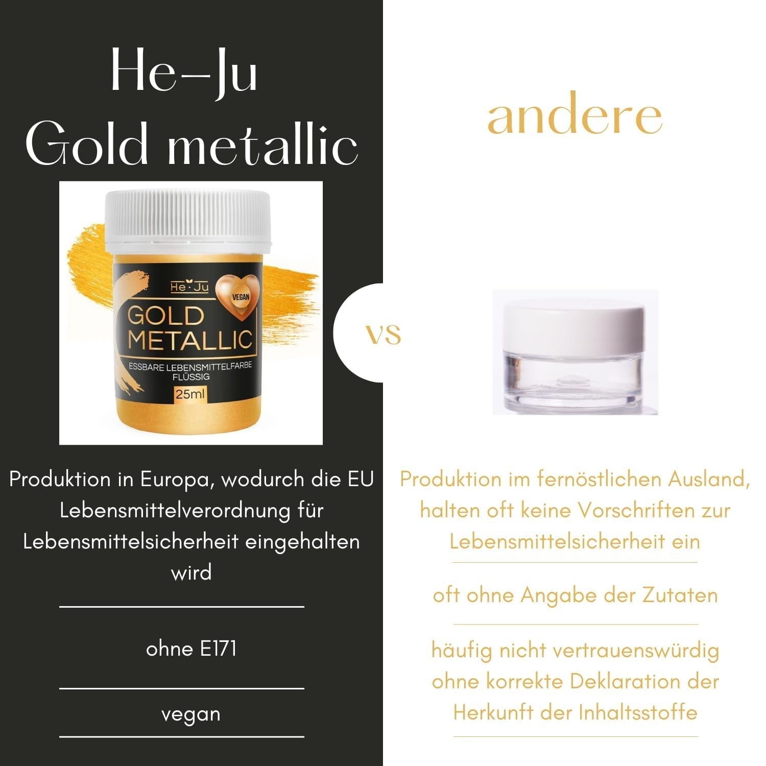 He-Ju Colorante alimentare liquido oro metallizzato 25 ml, glitter commestibile per bevande e alimenti (Oro metallizzato, 25 ml)