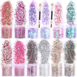 Howaf 12 scatole glitter per unghie viso corpo pennello glitter trucco glitter per unghie occhi labbra capelli decorazione del corpo Halloween Natale Festival mascherata accessori per il trucco